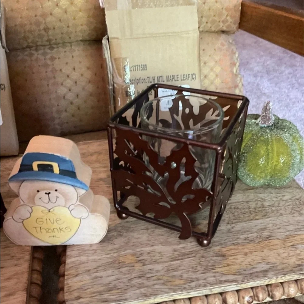 Yankee Candle Gorgeous Fall Metal Maple Leaf Votive Holders Dark Brown Two